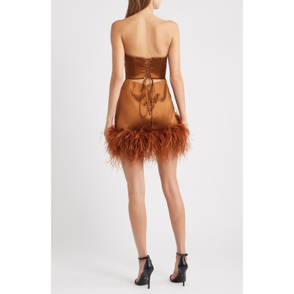 DELFI COLLECTIVE Adrienne Ostrich Feather Strapless bronze Mini dress size M - Picture 2 of 11